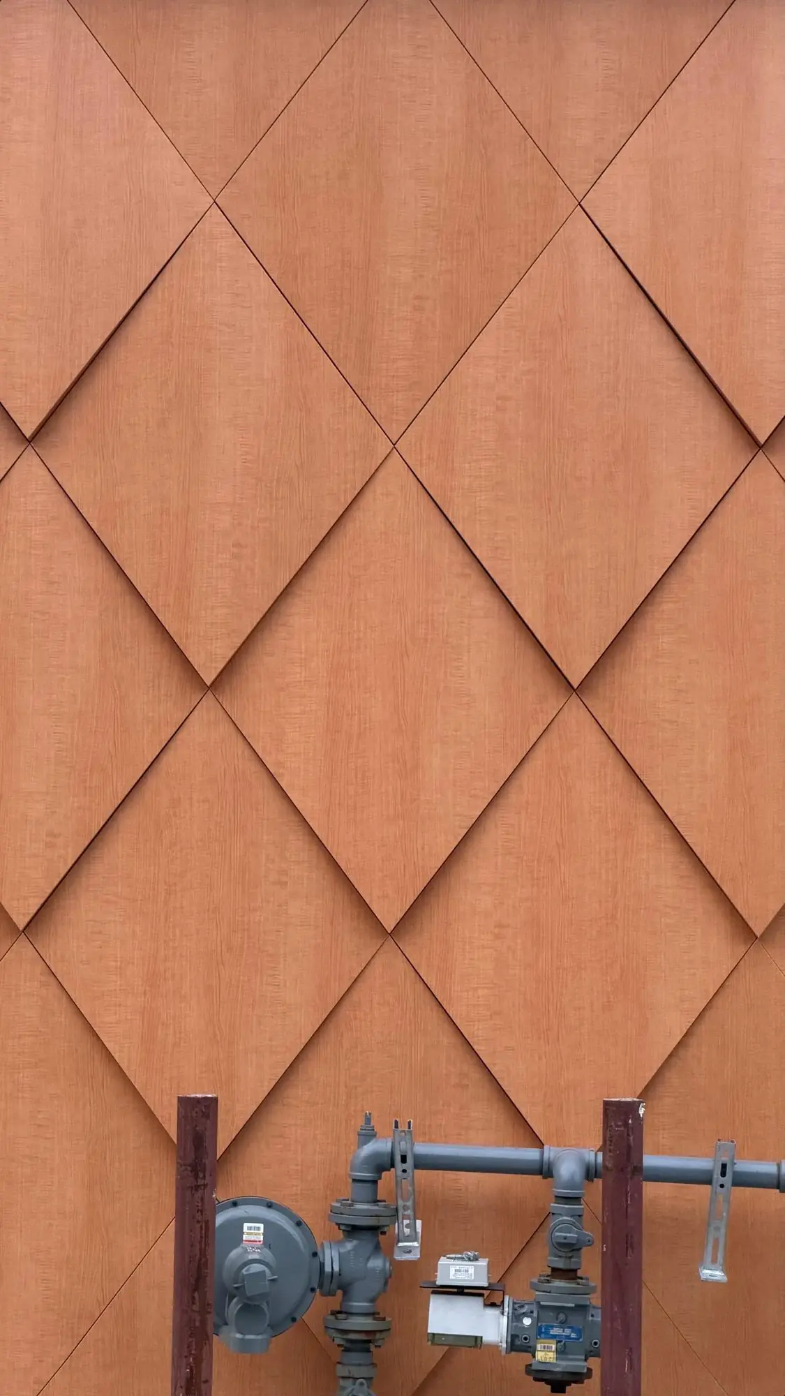 Repeating diamond pattern in wood-look ACM, Boston
