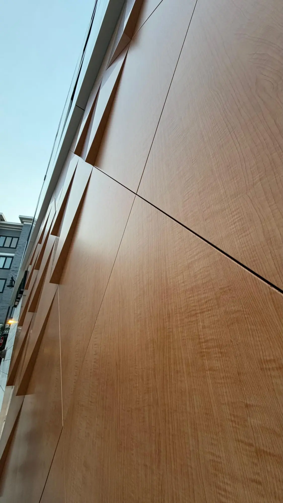 Long view along the wood-look ACM facade, Boston